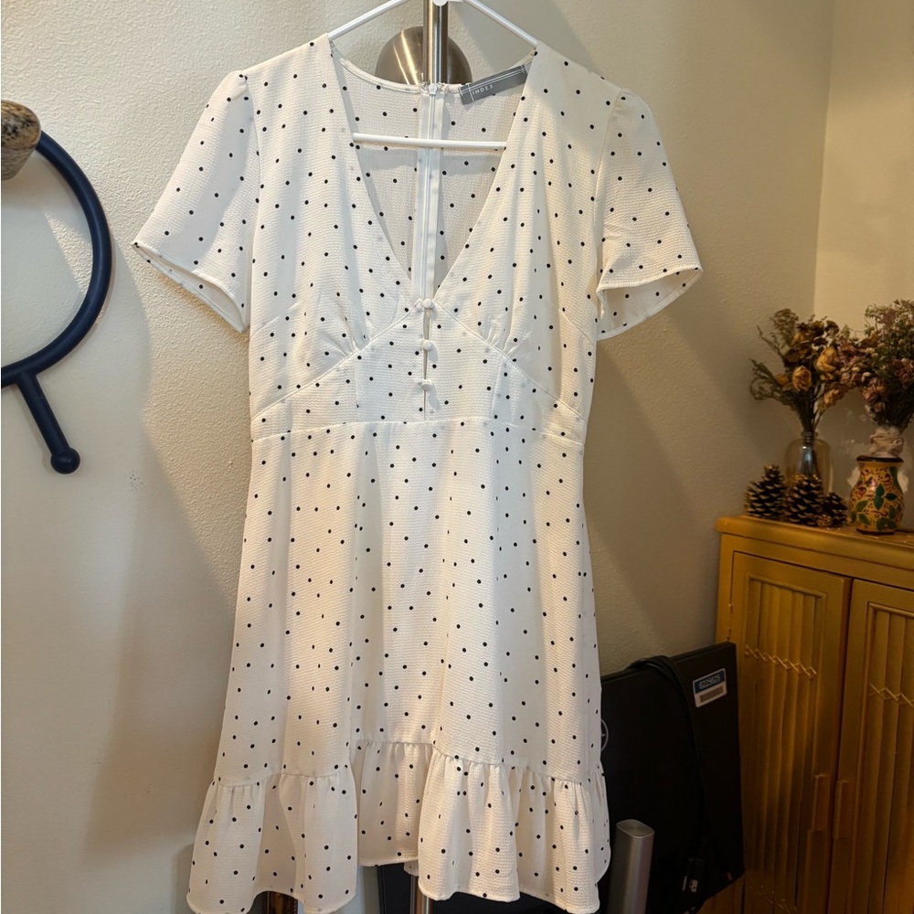 Elegant White Polka Dot Dress